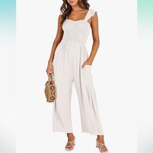 ANRABESS Off-White Linen Blend Jumpsuit Size Small